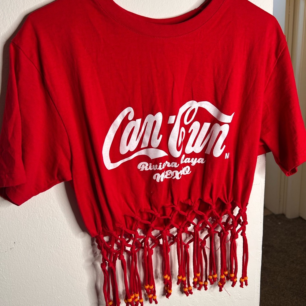 Red Kids Shirt with Fringe Detail
